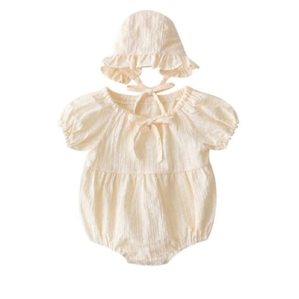 For Love and Lemons Coral One Piece Romper and matching bonnet 18 mo